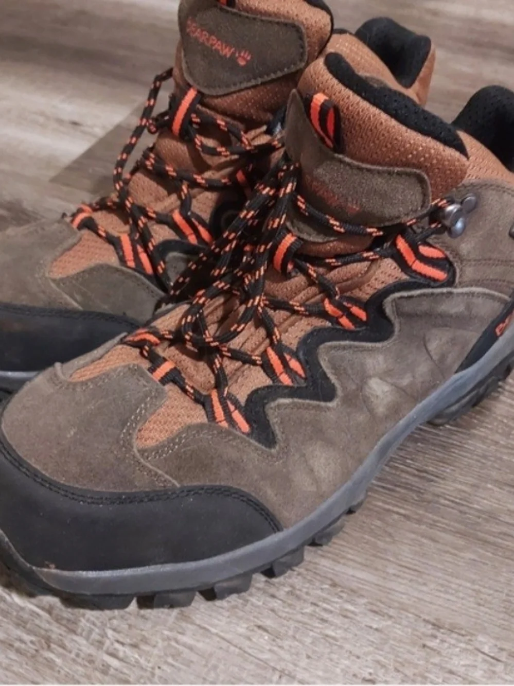 BearPaw Men's Brown Suede Hiking Boots with Orange Accents